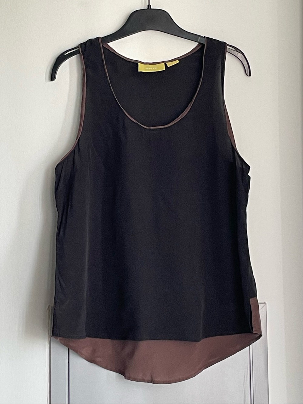 ANTHROPOLOGIE MAEVE 100% Silk Colour Block Tank Blouse - Black with Brown Trim